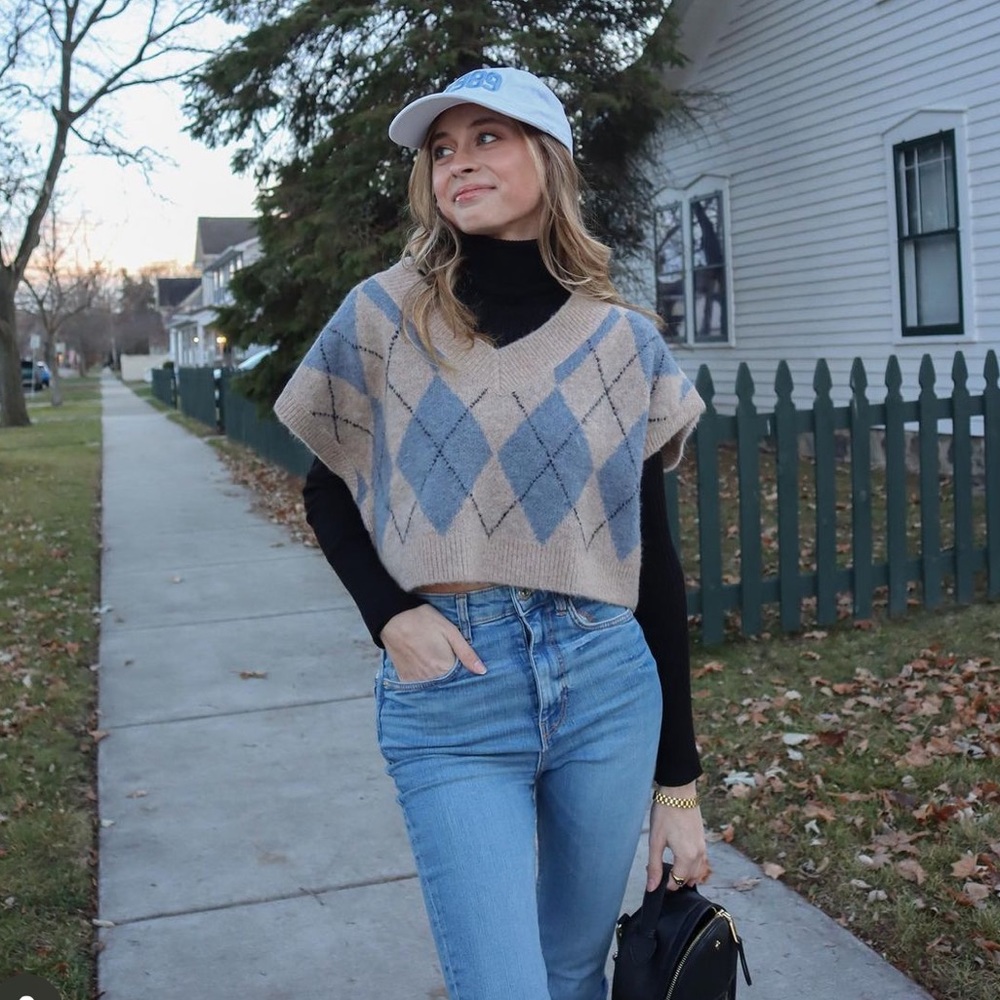 Zara Blue Diamond Plaid Vest